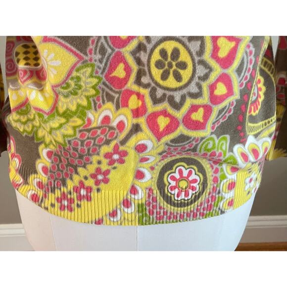 Peck & Peck Weekend Yellow Pink Floral Cotton Blend Crew Neck Cardigan, Size S - Picture 6 of 13